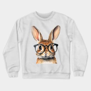 Watercolor Portrait Cute Rabbit With Glasses Crewneck Sweatshirt